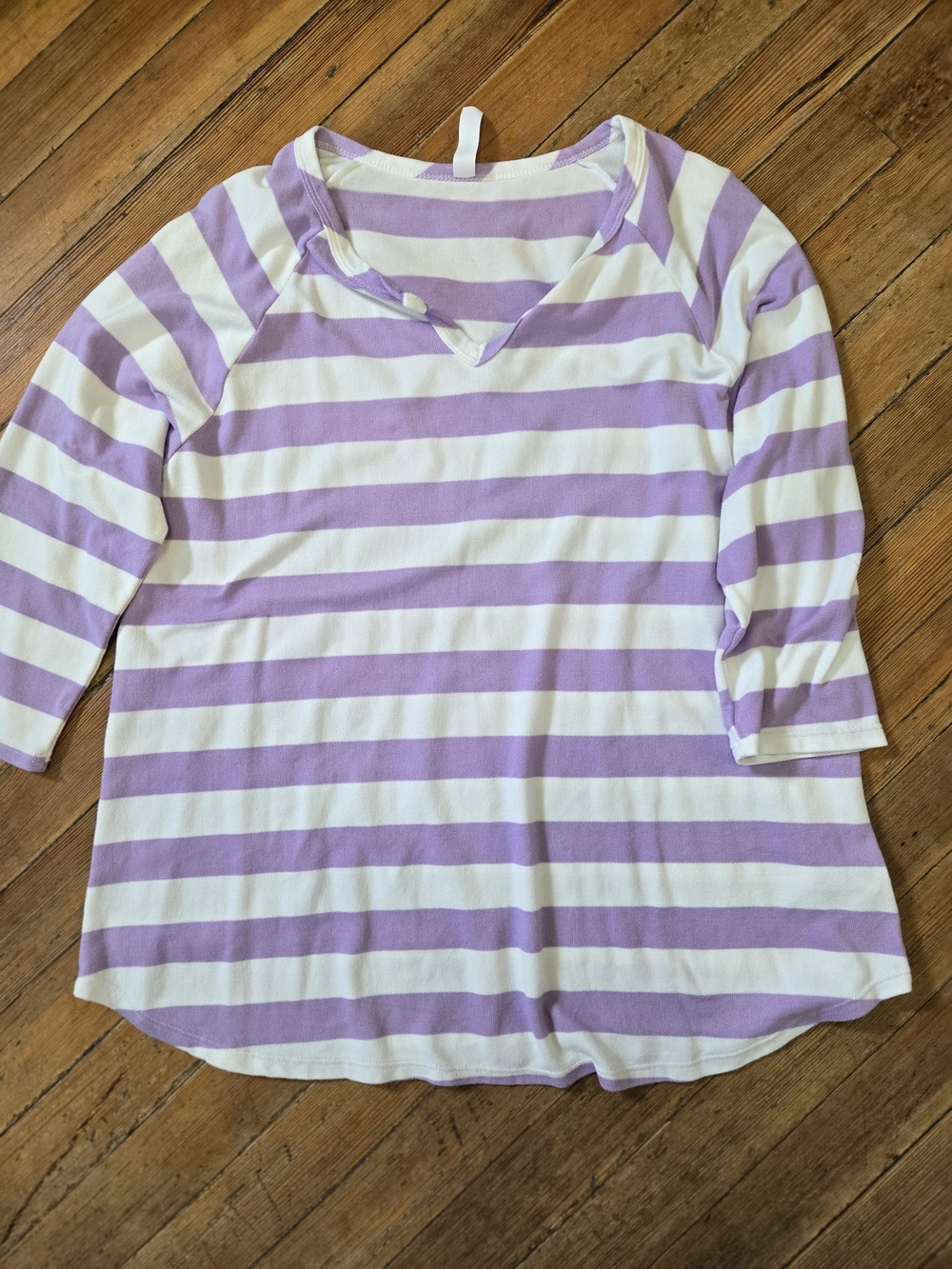 Honeyme Lavender & White Striped 3/4 Sleeve Top